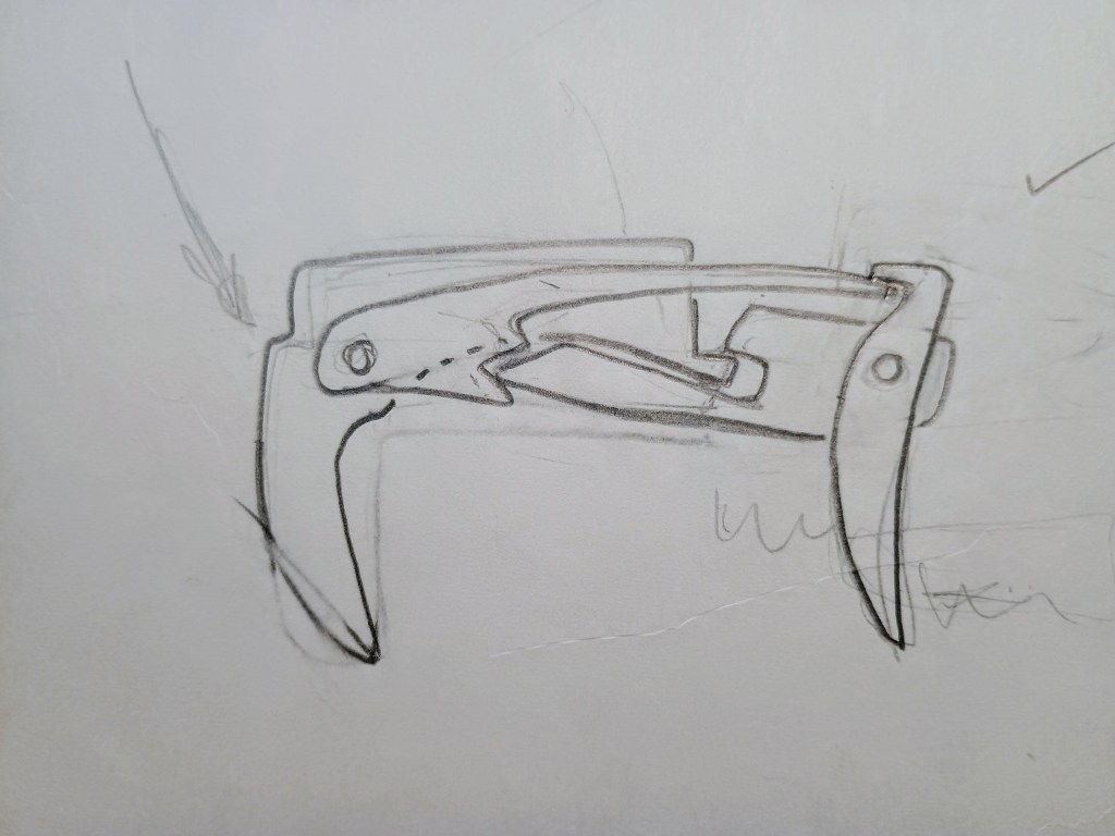 Hand drawn, original design of a rifle trigger by Donald Depew.